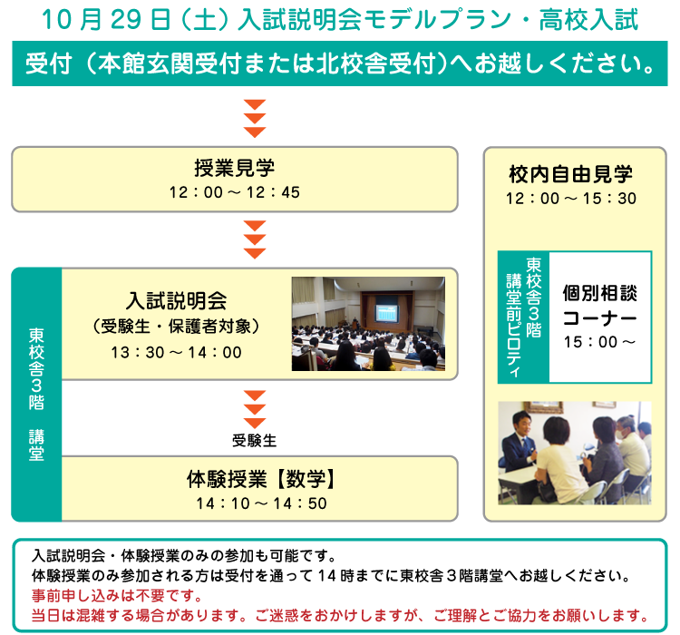 10月29（土）入試説明会モデルプラン・高校入試