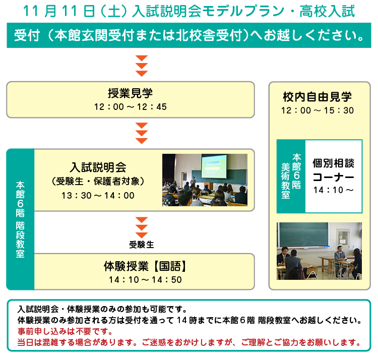 11月11（土）入試説明会モデルプラン・高校入試